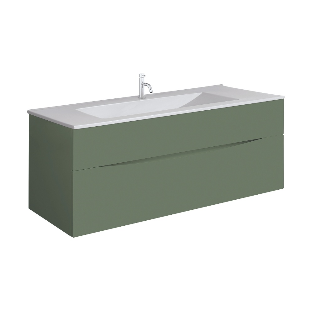Product Cut out image of the Crosswater Glide II Sage Green 1000mm Double Drawer Unit with Ceramic 1 Tap Hole Basin