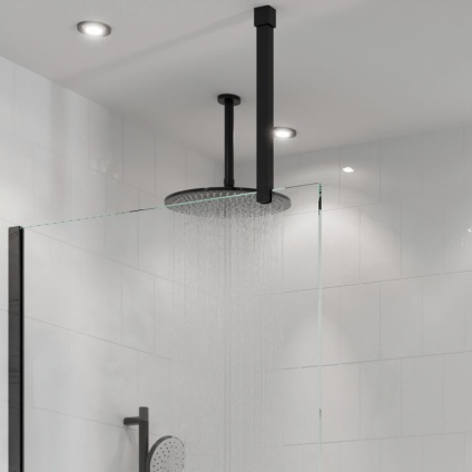 Lifestyle image of Crosswater Matt Black Glass-to-Ceiling Bracing Bar