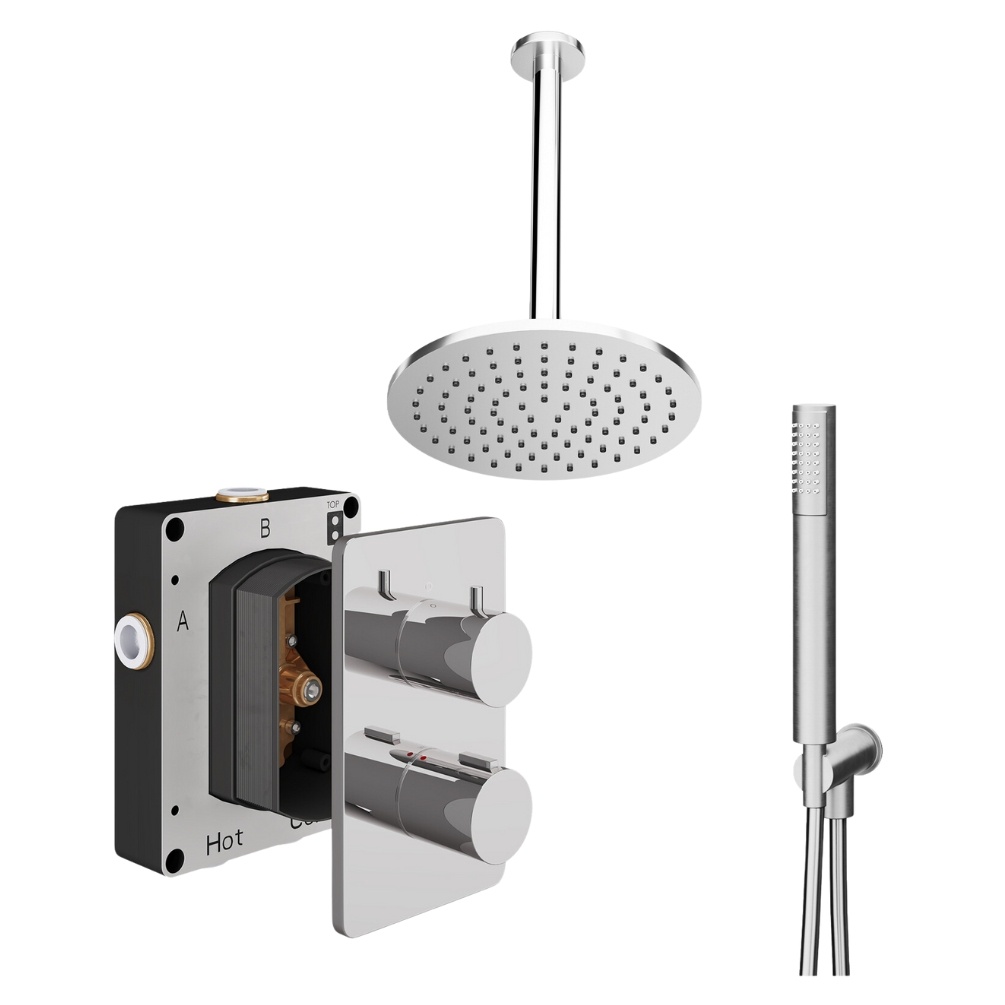 Product Cut out image of the Abacus Iso Chrome 2 Outlet Shower Pack with Ceiling Head & Handset