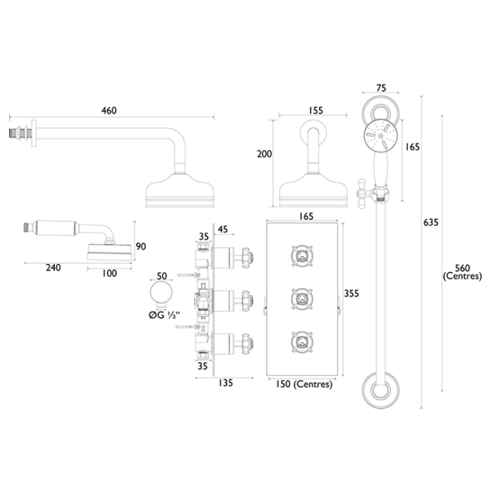 Heritage Dawlish Gold Shower Kit w/ Fixed Head & Handset Sanctuary