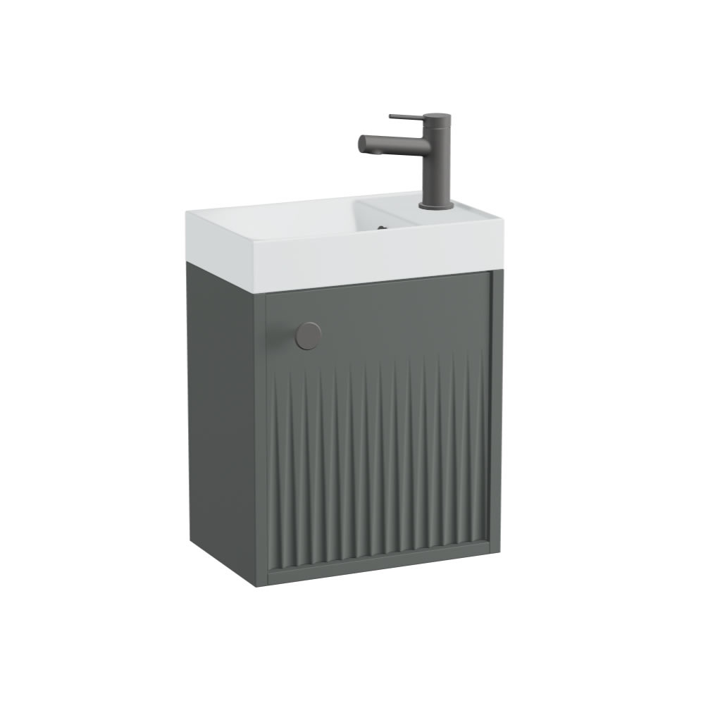 Vado Safari Fluted 400mm Charcoal Grey Wall Hung Cloakroom Vanity Unit & Mineral Basin