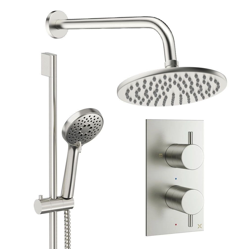 Cutout image of Crosswater Design Brushed Nickel Dual Outlet Slide Rail Shower Set