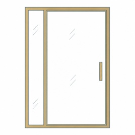 iconography image of a brushed brass shower door for brass shower enclosures, doors and screens category