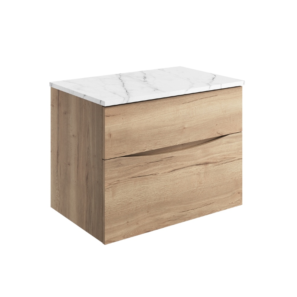 Product Cut out image of the Crosswater Glide II Windsor Oak 700mm Double Drawer Unit with Carrara Marble Worktop