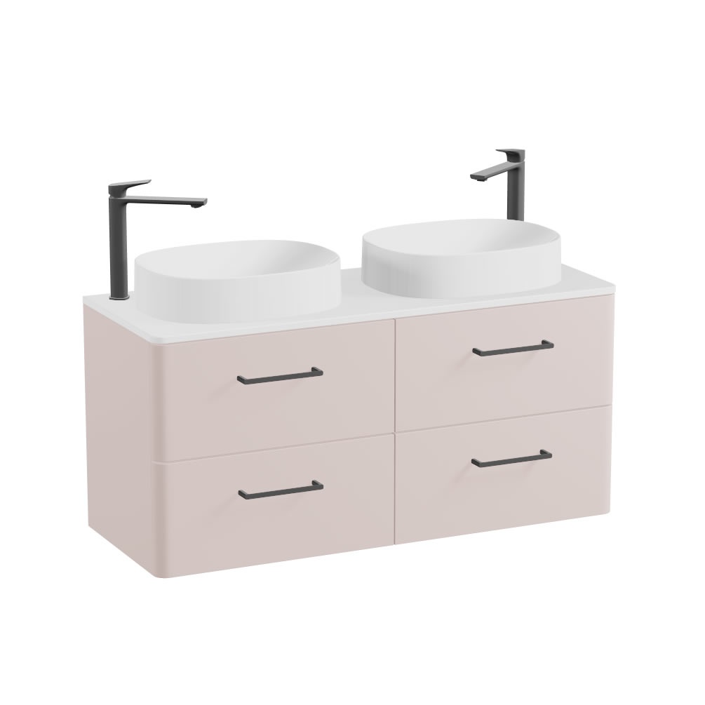 Vado Cameo 1200mm Pink Clay Wall Hung 4 Drawer Vanity Unit, Gloss Worktop & Oval Basins