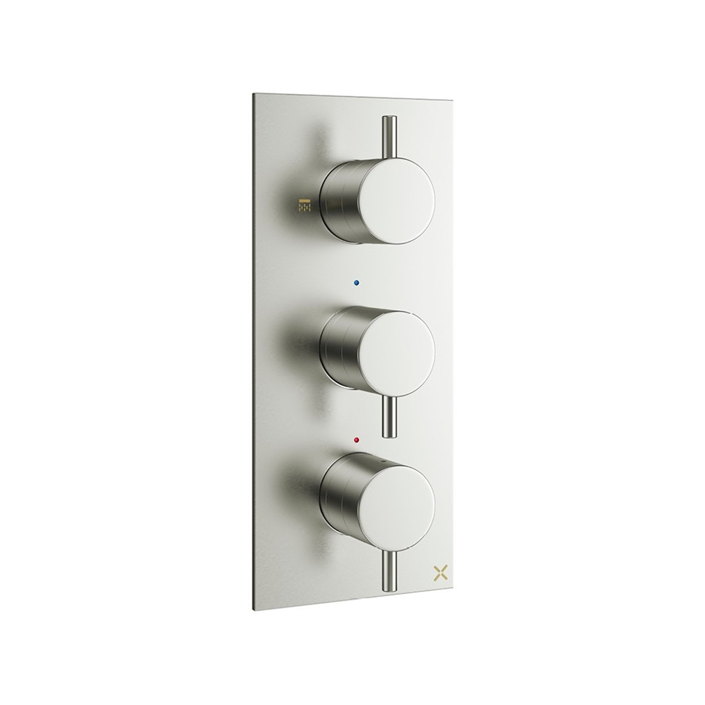 Cutout image of Crosswater MPRO Brushed Nickel Thermostatic 2 Outlet 3 Handle Shower Valve