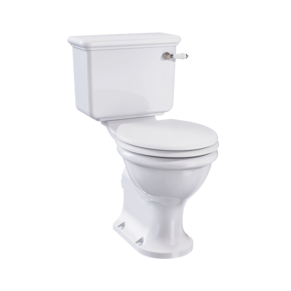 Product cut out image of Burlington Guild Close Coupled Toilet with Nickel Handle and White Floor Fixings GU6115CW GU7005CW