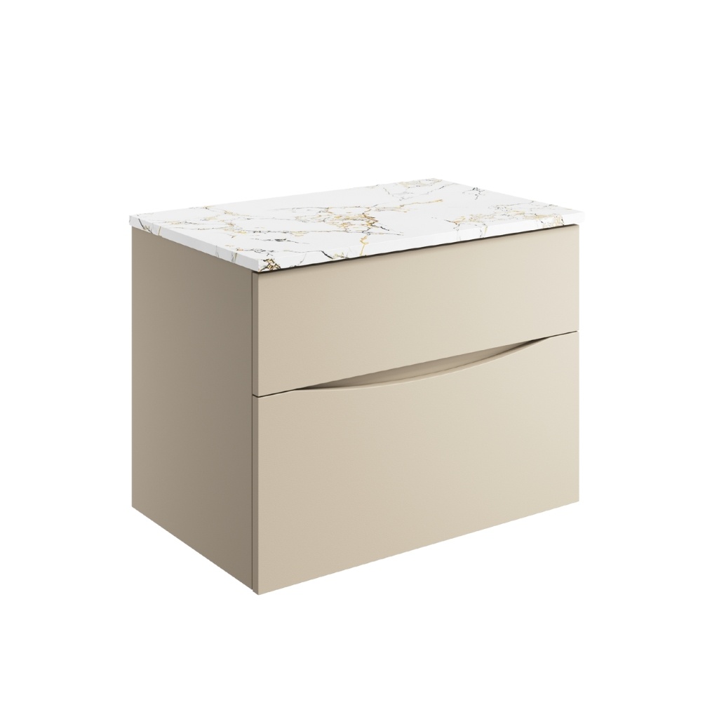 Product Cut out image of the Crosswater Glide II Warm Stone 700mm Double Drawer Unit with Gold Vein Worktop