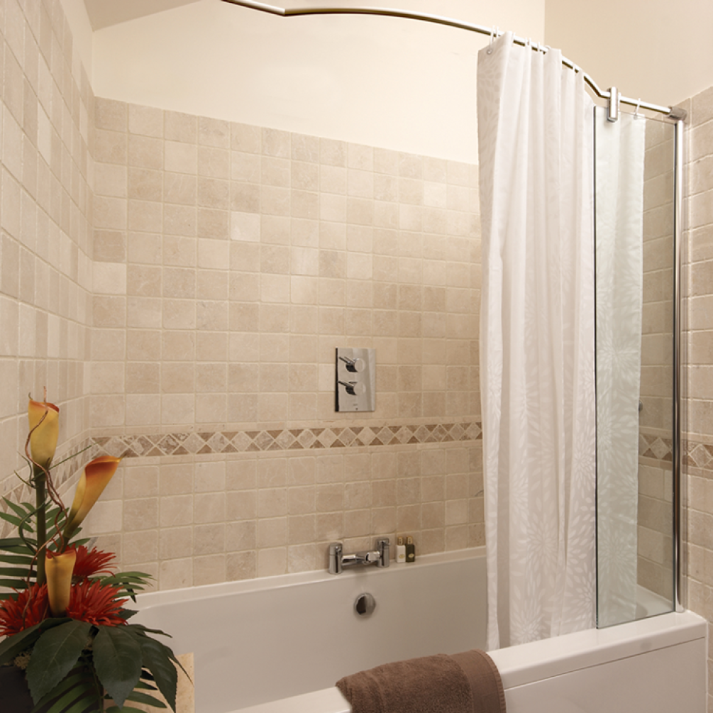 Photo of Kudos Inspire Over Bath Shower Panel with Bow Recess Rail Lifestyle Image
