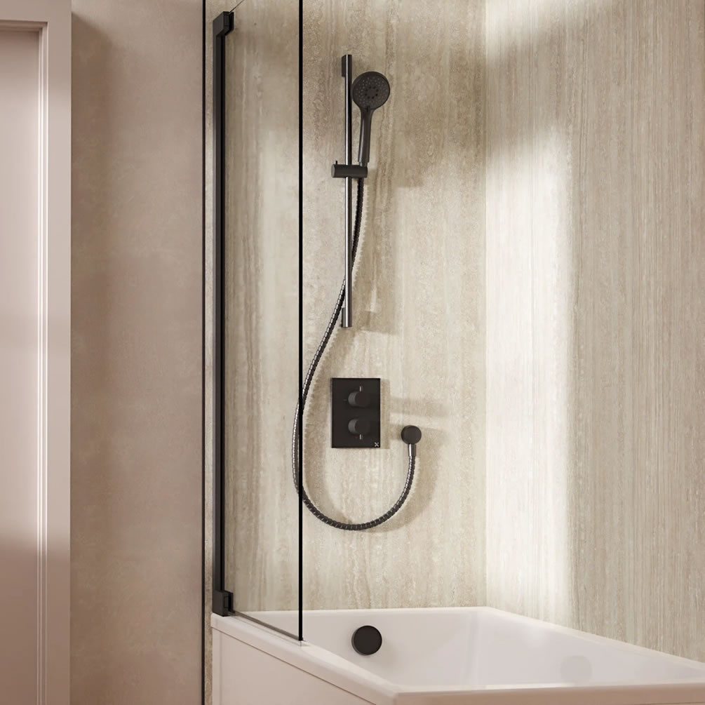 Lifestyle image of Crosswater Crossbox Slate Dual Outlet Slide Rail Shower Bath Set
