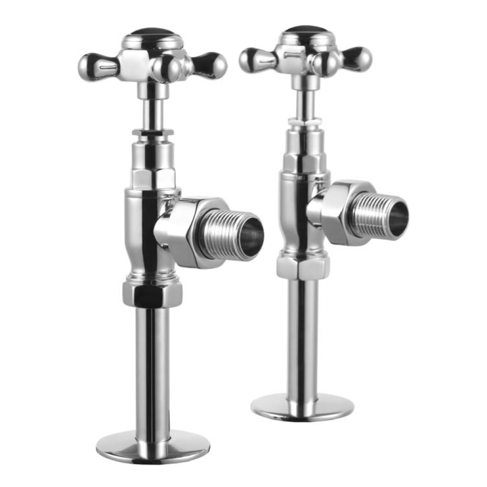 Product Cut out image of the Burlington Chrome with Black Angled Radiator Valves
