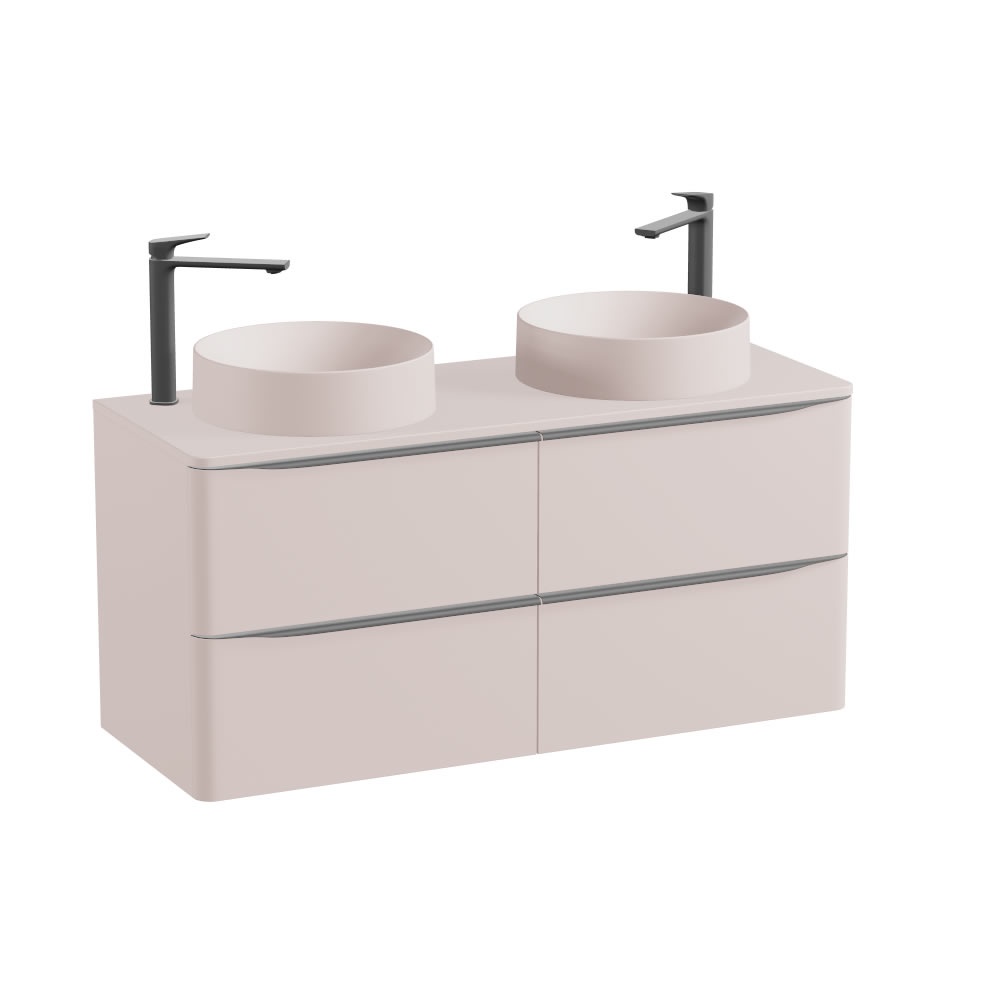 Vado Cameo 1200mm Pink Clay Wall Hung 4 Drawer Vanity Unit, Worktop & Basins
