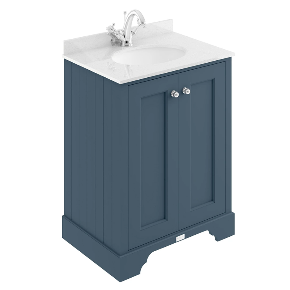 Bayswater Stiffkey Blue 600mm 2 Door Vanity Unit & White Worktop