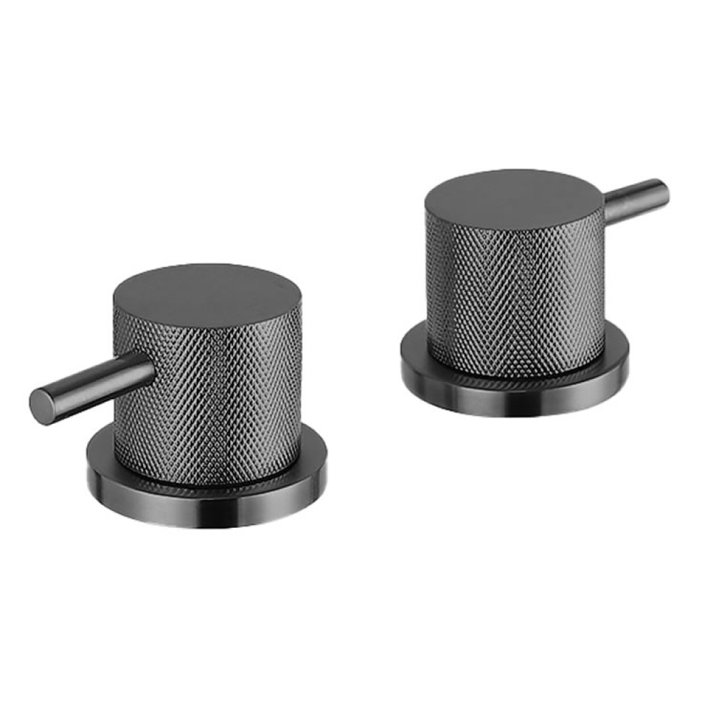 Product Cut out image of the JTP Vos Brushed Black Panel Valves with Designer Knurled Handles