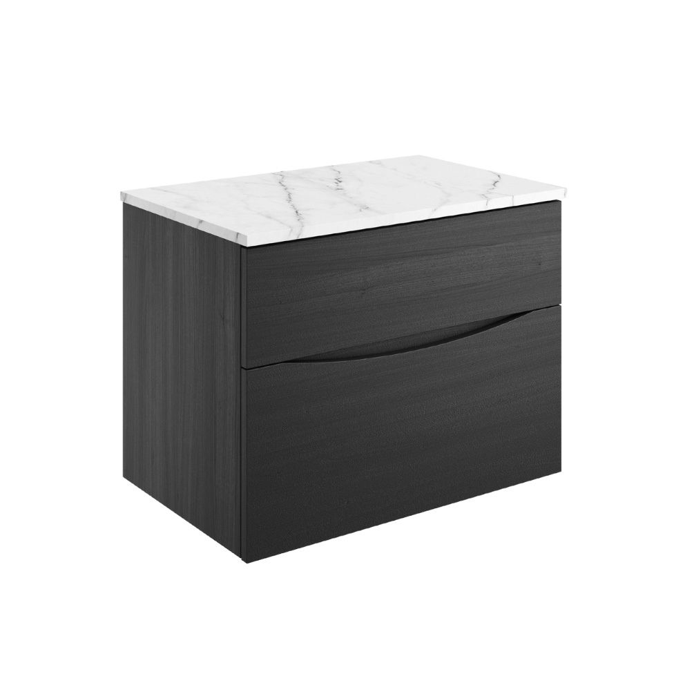 Product Cut out image of the Crosswater Glide II Steelwood 700mm Double Drawer Unit with Carrara Marble Worktop