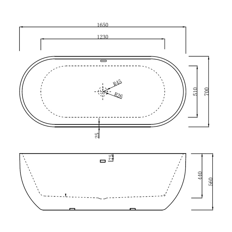 Frontline Modern 1650mm DE Bath Sanctuary Bathrooms