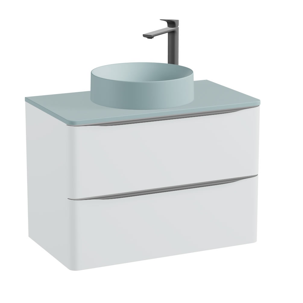 Vado Cameo 800mm Arctic White Wall Mounted Vanity Unit, Cove Blue Worktop & Basin