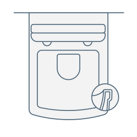 iconography image of a square rimless toilet. The image shows a square shaped toilet pan with a cross section of the rimless design