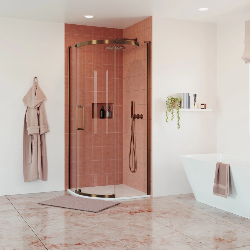 Crosswater Optix 10 Brushed Bronze  900mm x 900mm Quadrant Shower Enclosure Set Lifestyle 1