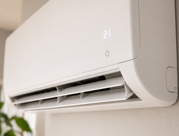 Close up lifestyle image of an AC unit