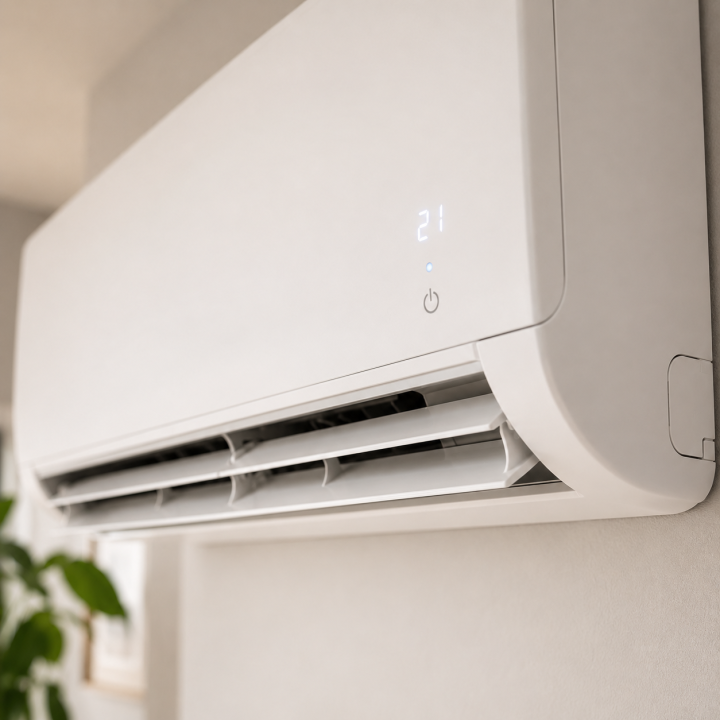 Close up lifestyle image of an AC unit