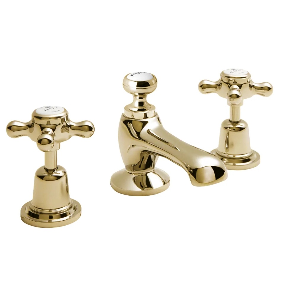 BC Sanitan Crosshead Gold 3 Tap Hole Basin Mixer & Waste Cut Out