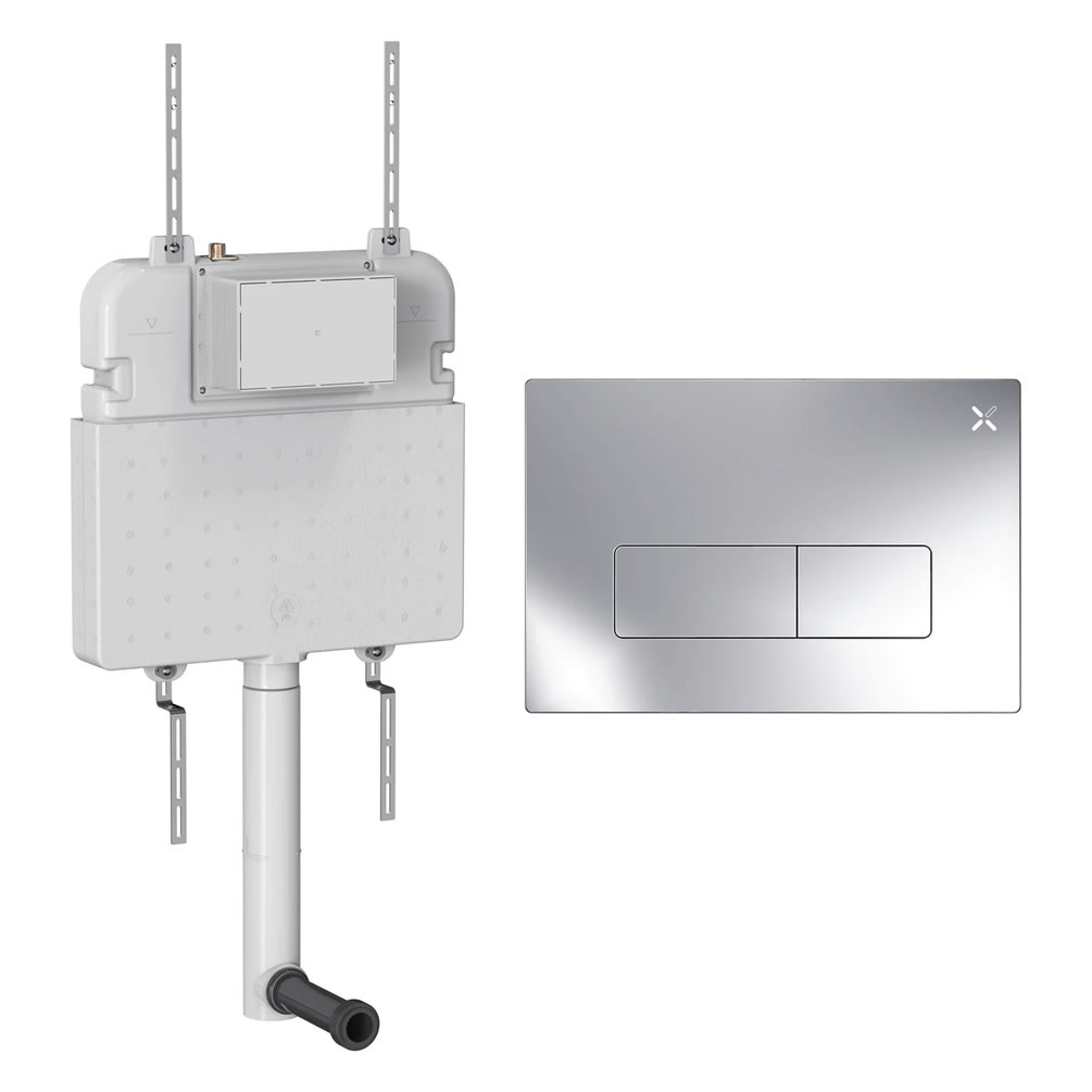 Cutout image of Crosswater 530mm Concealed Back-to-Wall Cistern & MPRO Chrome Dual Flush Plate