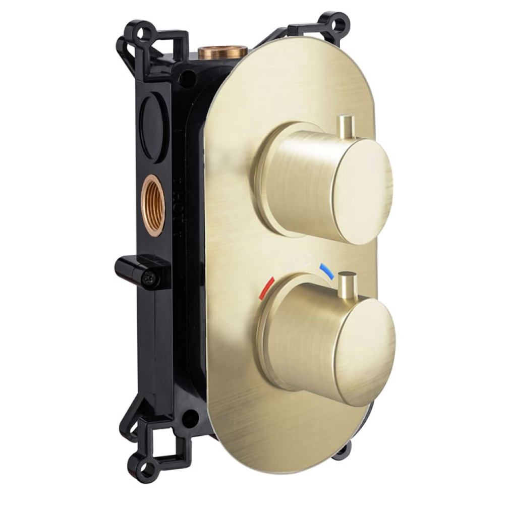 Cutout image of Sanctuary Apex Brushed Brass Twin Outlet Thermostatic Shower Valve