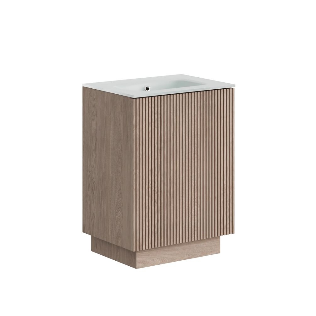 Crosswater Limit Modern Oak 600mm Floorstanding Vanity Unit & Ice White Glass Basin