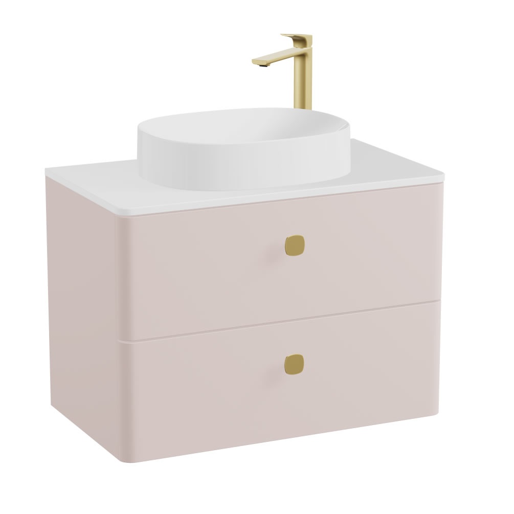 Vado Cameo 800mm Pink Clay Wall Hung 2 Drawer Vanity Unit, Gloss Worktop & Basin
