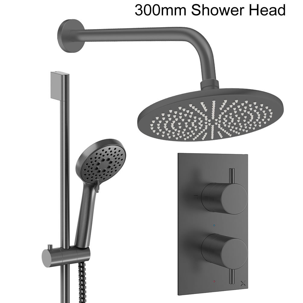 Cutout image of Crosswater Design Slate Dual Outlet Slide Rail Shower Set 300mm head