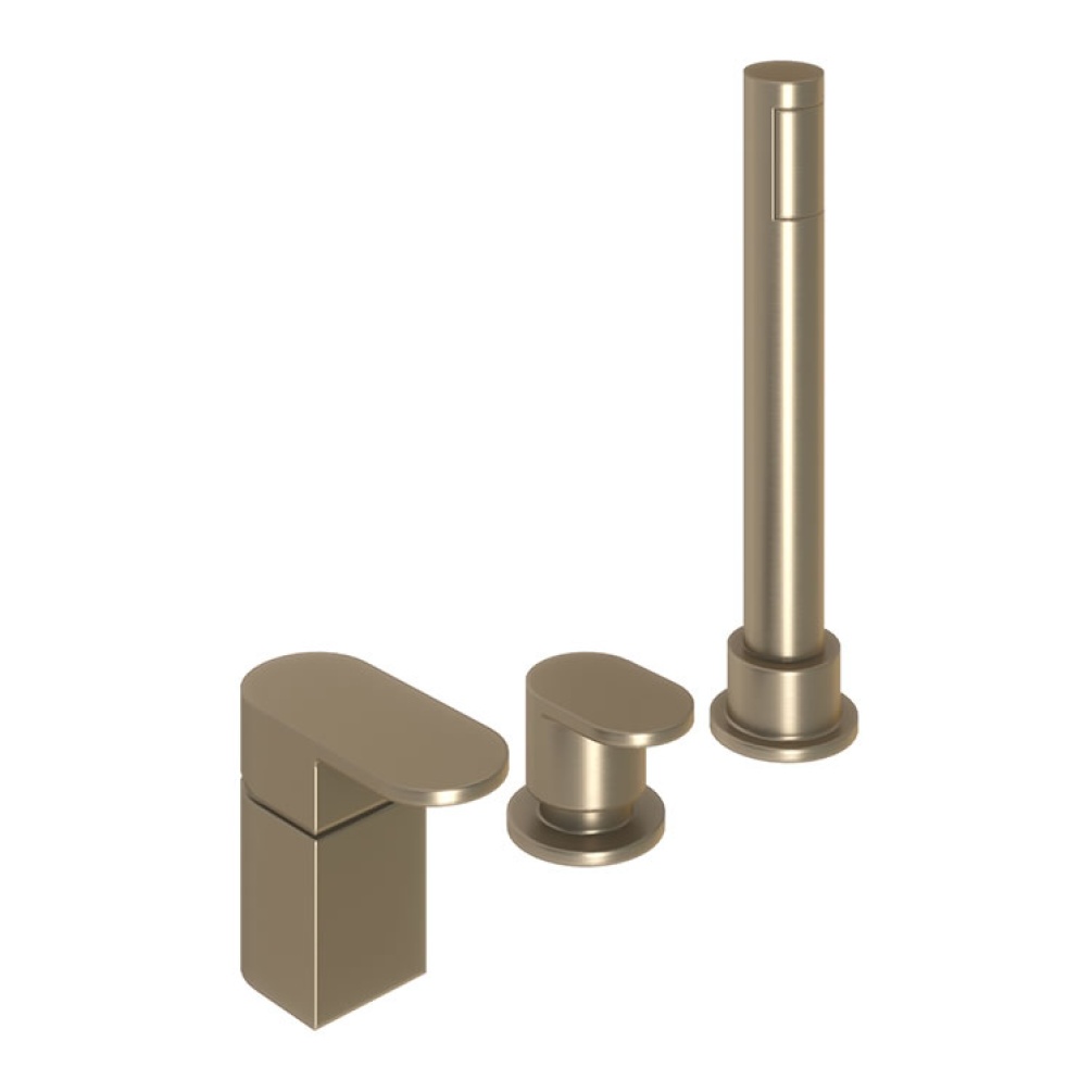 Product Cut out image of the Abacus Ki Brushed Nickel 3 Tap Hole Deck Mounted Bath Shower Mixer