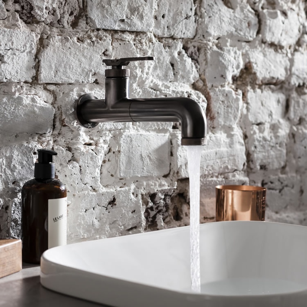 Photo Of Crosswater Union Brushed Black Chrome Wall Mounted Basin Mixer - Lifestyle
