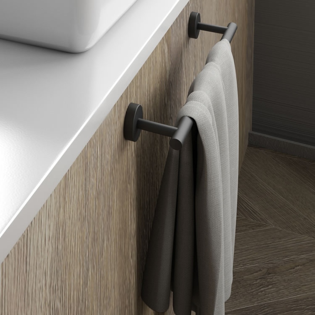 Lifestyle image of Origins Living Gedy Eros Towel Rail 45cm Black.