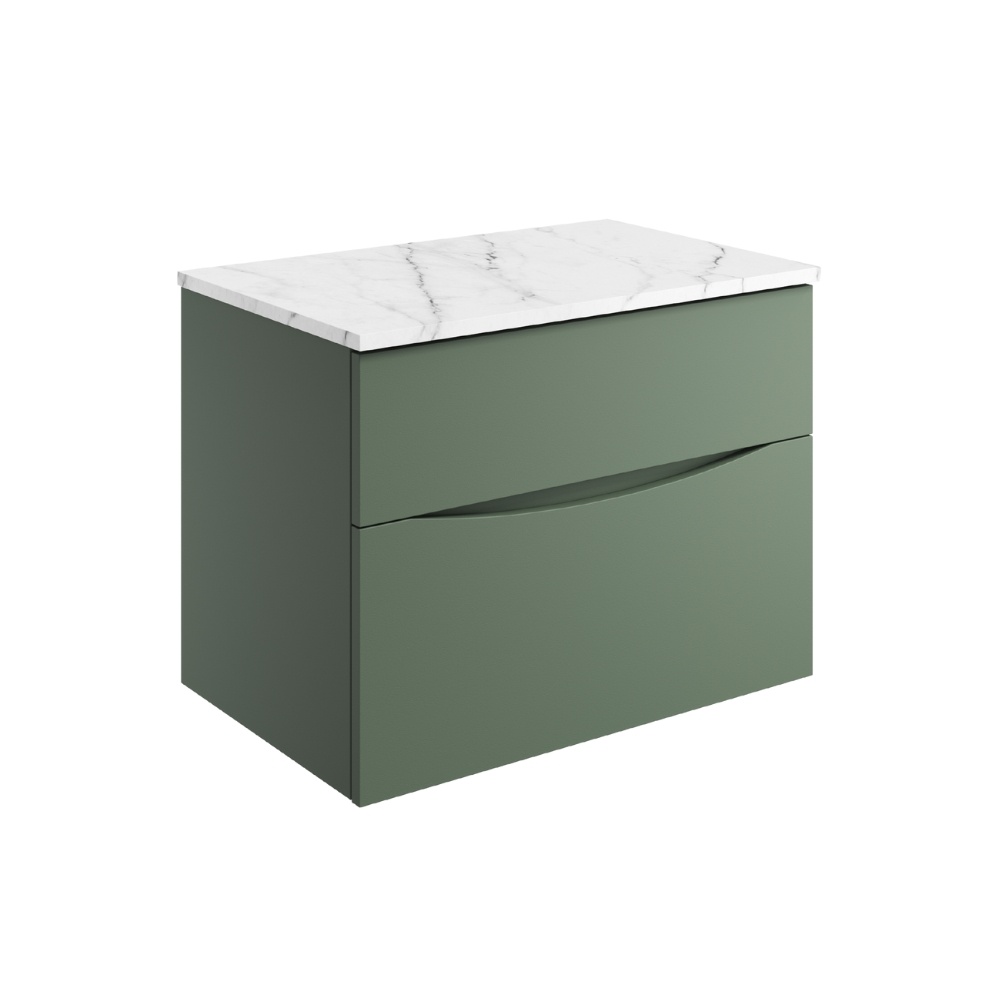 Product Cut out image of the Crosswater Glide II Sage Green 700mm Double Drawer Unit with Carrara Marble Worktop