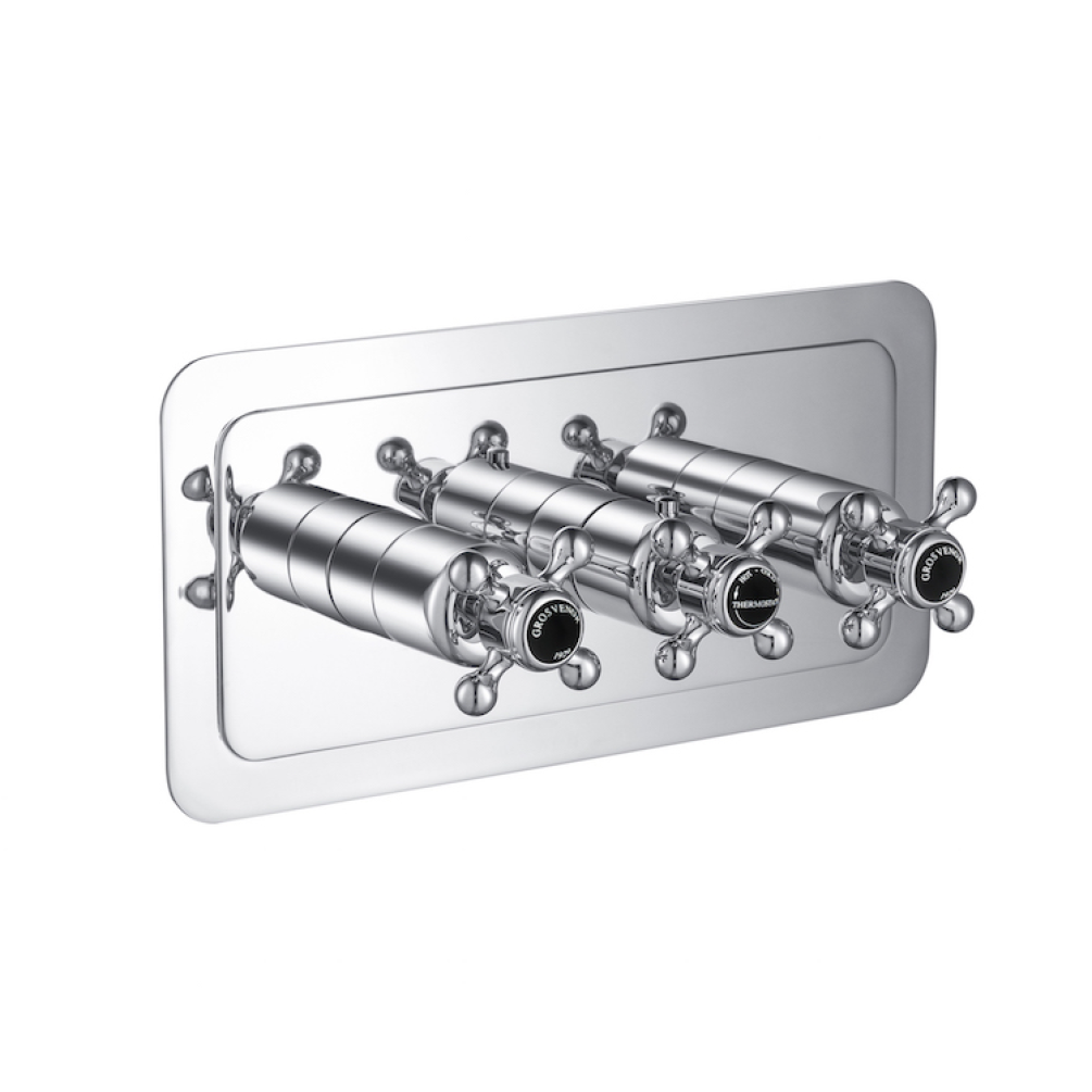 Photo of JTP Grosvenor Cross Landscape Two Outlet Shower Valve - Black Indices Cutout
