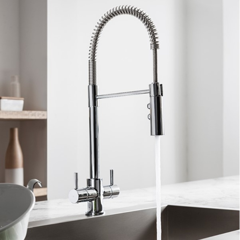 Product Lifestyle image of the Crosswater Cook Dual Control Kitchen Mixer with Flexi Spray