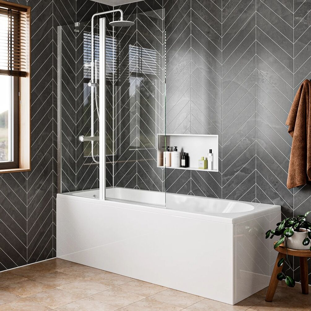 Lifestyle image of Crosswater Clear 6 Brushed Stainless Steel Double Panel Hinged Bath Screen