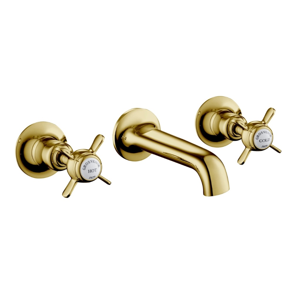 JTP Grosvenor Pinch Polished Gold Wall Mounted Basin Mixer Cut Out