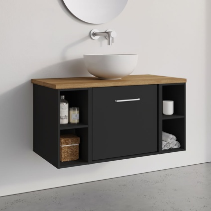Lifestyle image of Crosswater Infinity 900mm Matt Black Wall-Hung Vanity Unit & Worktop