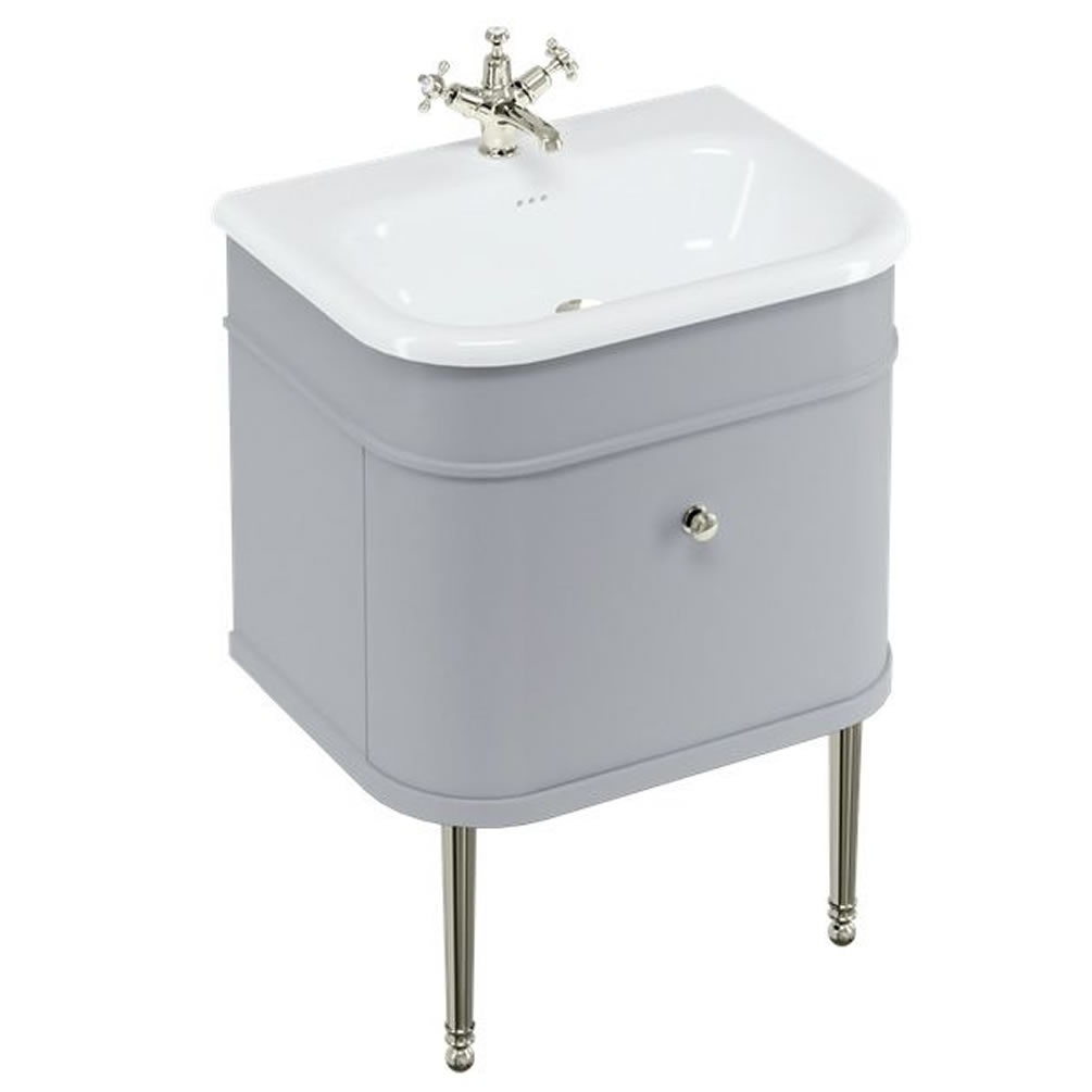 Burlington 650mm Grey Vanity Unit With Natural Stone Basin & Nickel Legs
