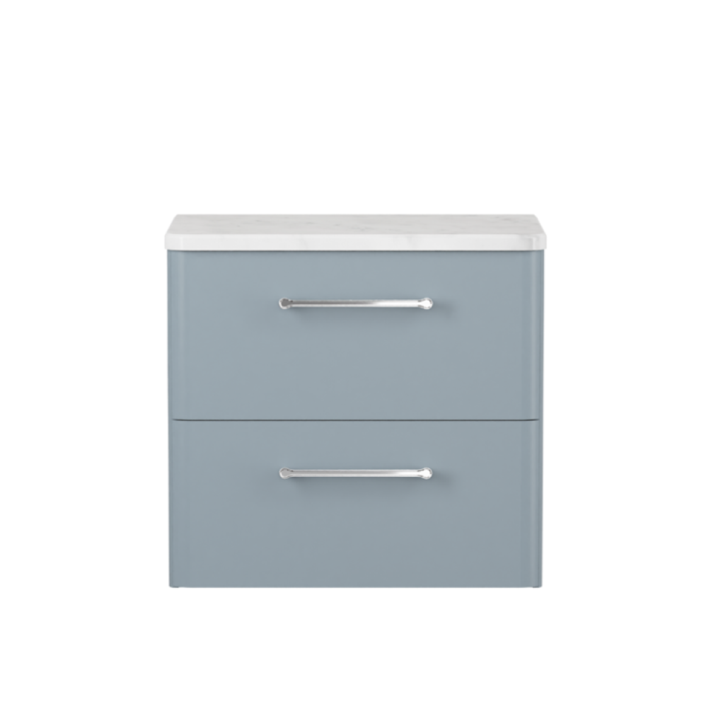 Product cut out photo of Britton Bathrooms Camberwell 600mm Dusty Blue Worktop Unit with Chrome Handles C60DDB Front Angle