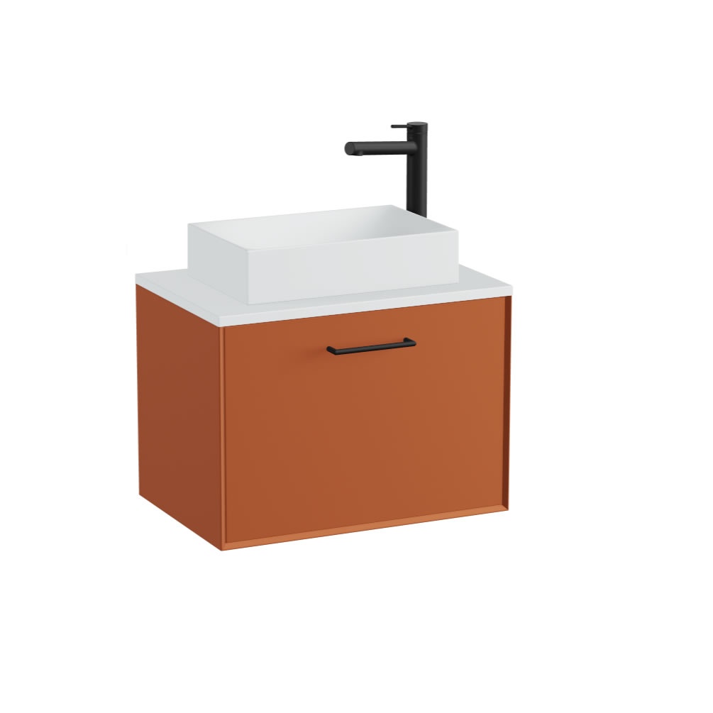 Vado Safari Smooth 600mm Terracotta Wall Hung Vanity Unit & Arctic White Worktop