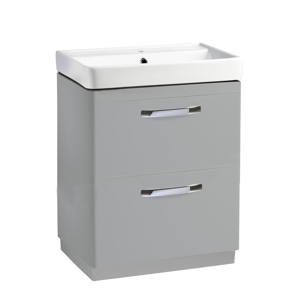Tavistock Compass 600mm Gloss Light Grey Freestanding Double Drawer Unit & Basin