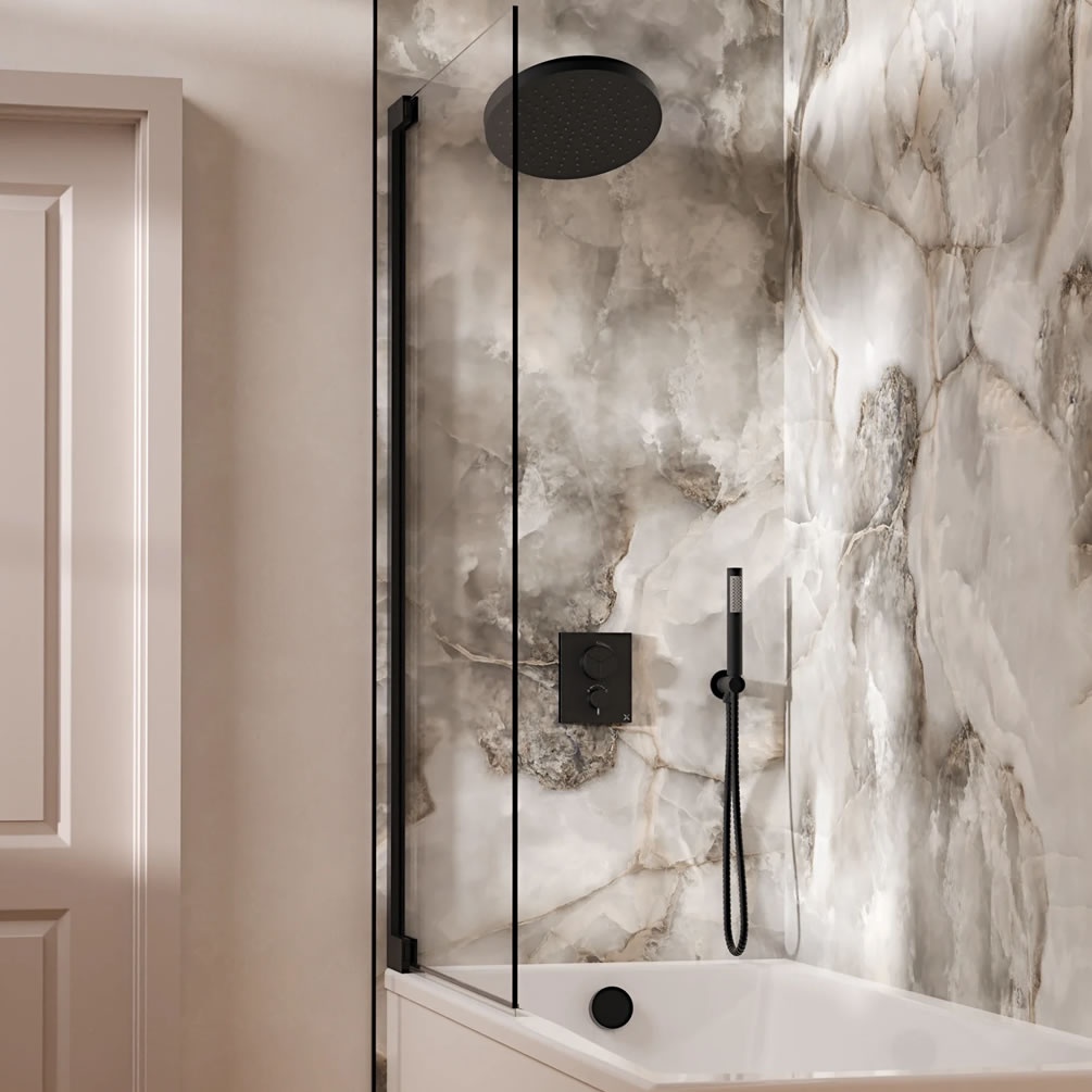 Lifestyle image of Crosswater Crossbox Push Mat Black Triple Outlet Revive Shower Bath Set
