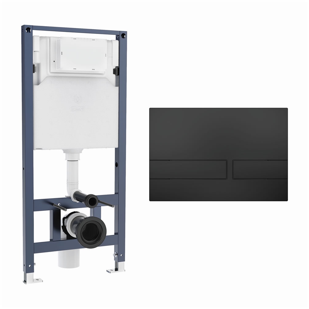 Cutout image of Crosswater 1120mm Wall-Hung Cistern Frame & Venue Matt Black Dual Flush Plate