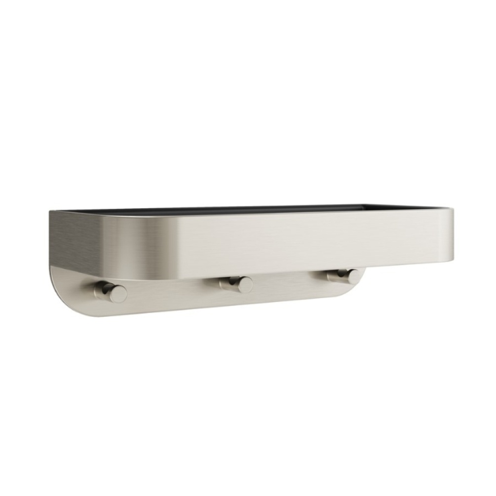 Product Cut out image of the Crosswater Brushed Stainless Steel Wall Mounted Shower Basket with Black Tray