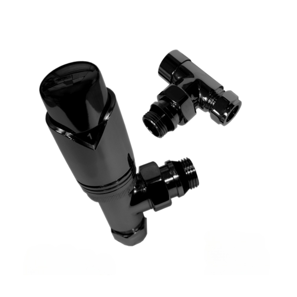Product Cut out image of the Abacus Ultima Black Nickel Angled Thermostatic Radiator Valve