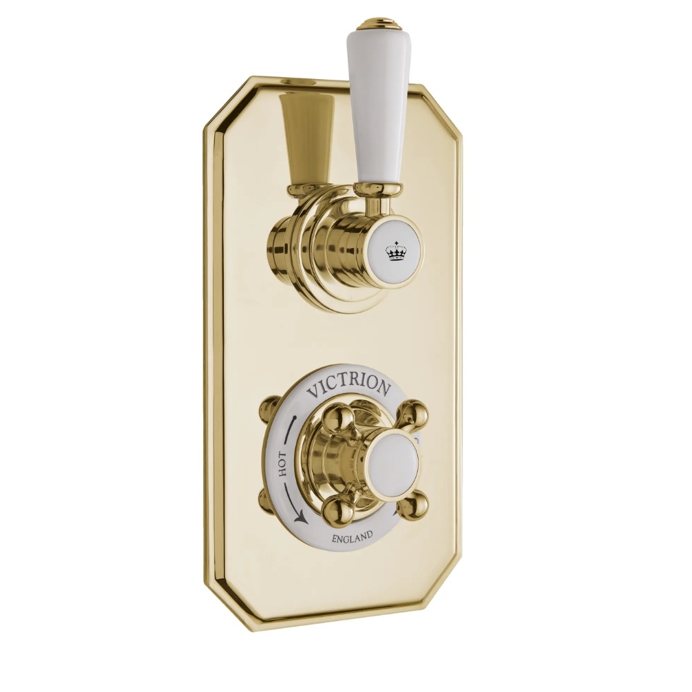BC Designs Victrion 1 Outlet 2 Handle Gold Concealed Thermostatic Shower Valve Cut Out
