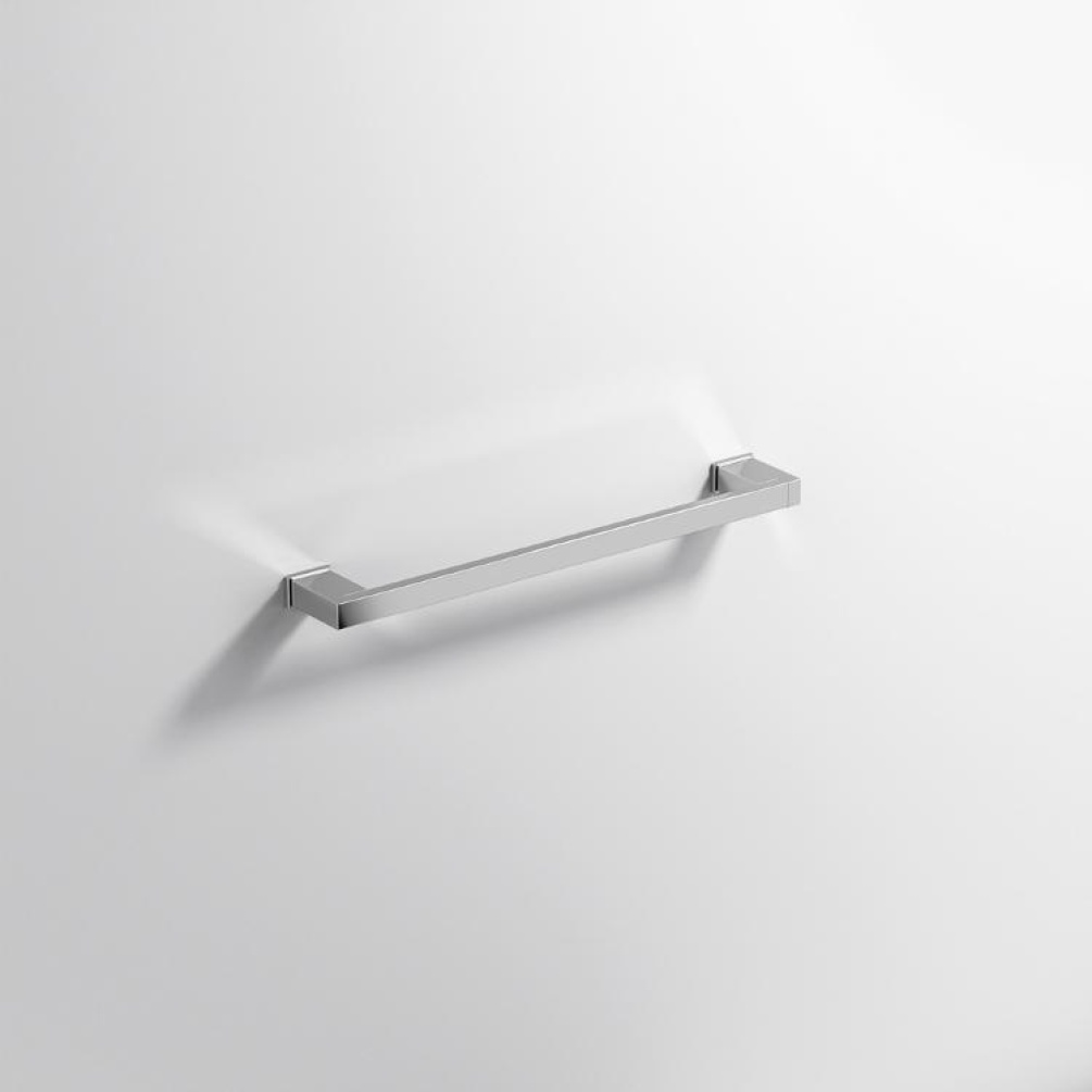 Close up product image of the Origins Living S Cube Chrome 420mm Towel Rail